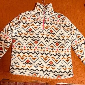 *COZY* 1/4 zip Eddie Bauer fleece with lovely 🤎💙🩷 AztecPattern